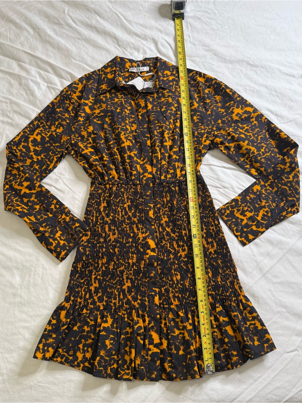 Free People x Third Form Blur Out Shirred Shirt Dress NWT Orange Abstract US 8 - Picture 7 of 12